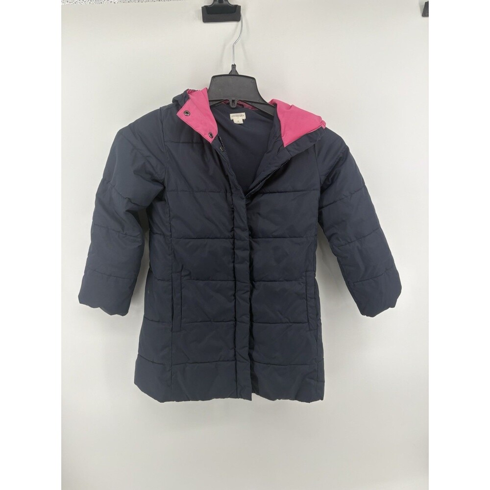 J. Crew Crewcuts Girls Long Puffer Jacket Blue With Pink Inside Hood Size 8